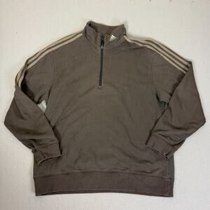 Adidas Quarter Zip Fleece Sweatshirt Mens XL Brown 3 Stripe Pullover Logo